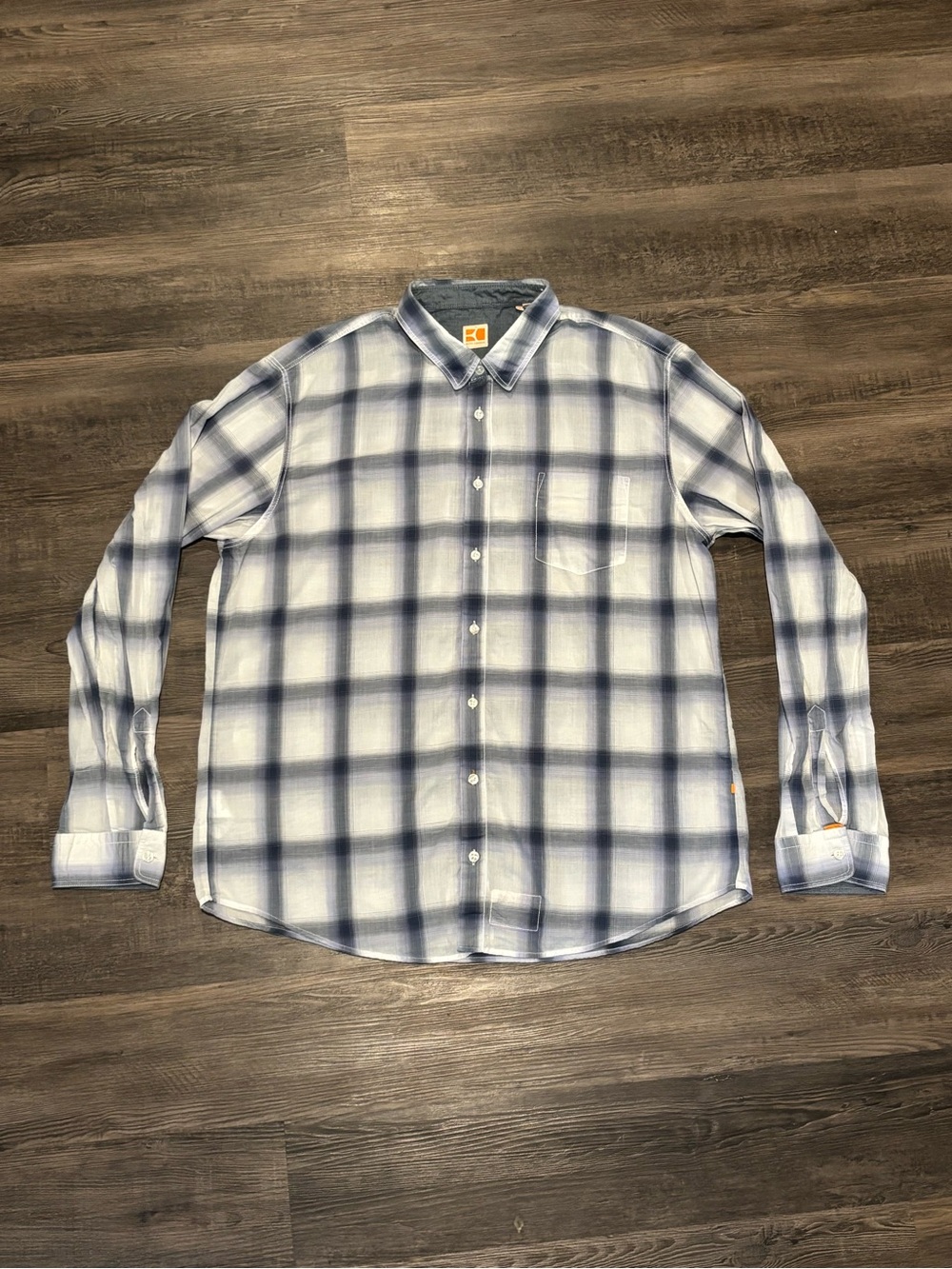 BOSS ORANGE White and Blue Plaid Cotton Button-Down Shirt